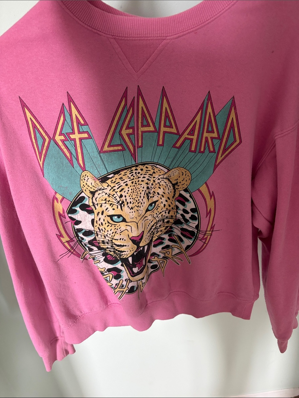 H&M Pink Def Leppard Leopard Graphic Crewneck